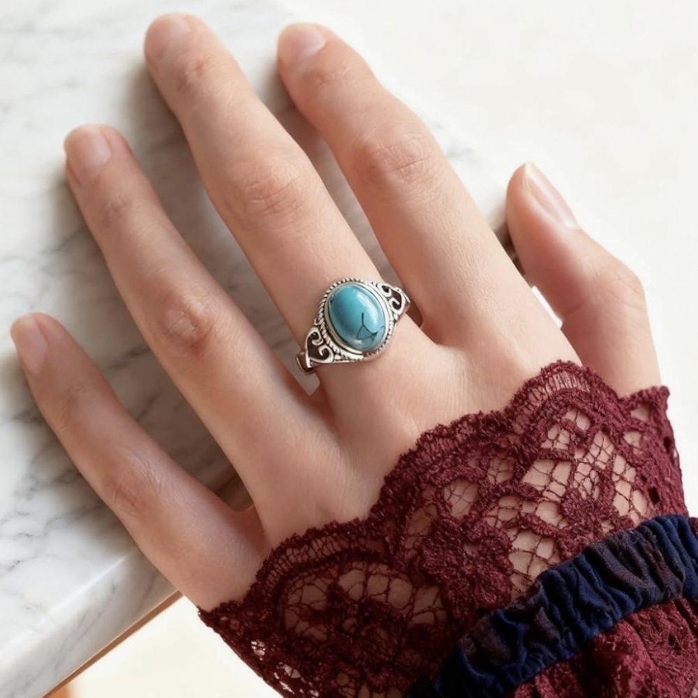 Sterling Silver Turquoise Adjustable Ring - Picture 2 of 3